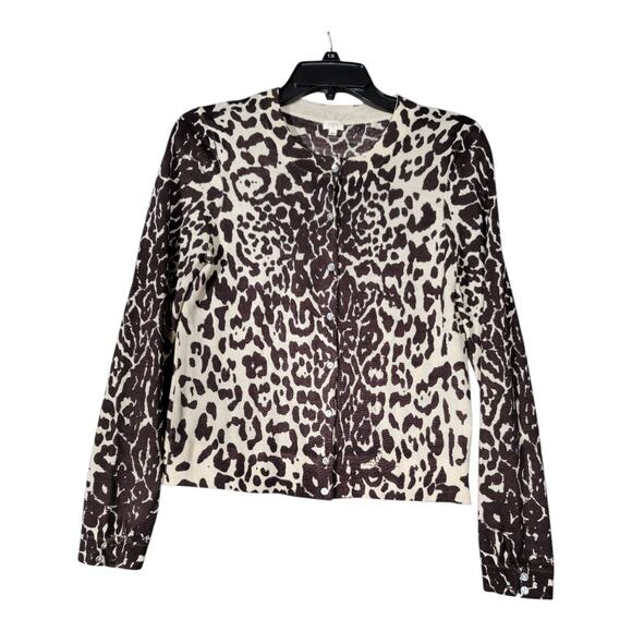 J.Crew Leopard Print Teddie Wool Sweater Cardigan Button Front Long Sleeve Sz M - Picture 1 of 15